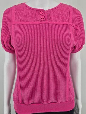 Vintage 1980s Presentation Pink Mixed Knit Short Sleeve Pullover Top (M)